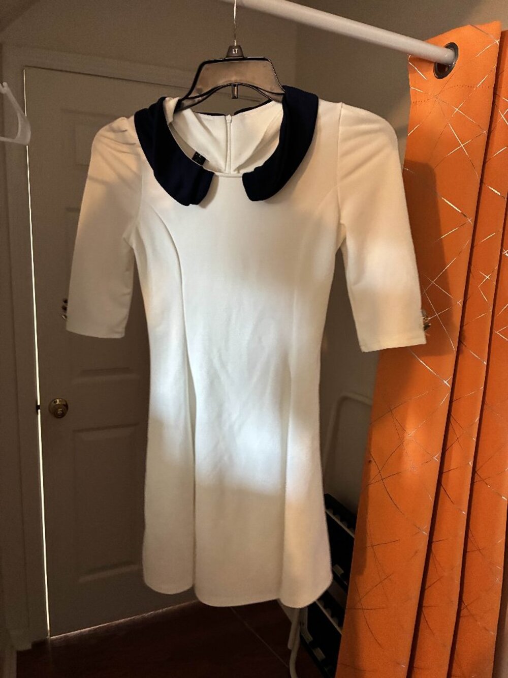 White Long Sleeved Peter Pan Collar Dress